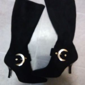 Guess by Marciano Black Suede Kitty Heeled Boots